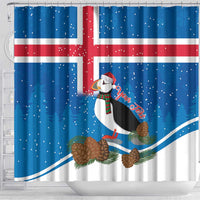 Personalised Iceland Christmas Shower Curtain Puffin Santa Winter Flag Style - Wonder Print Shop