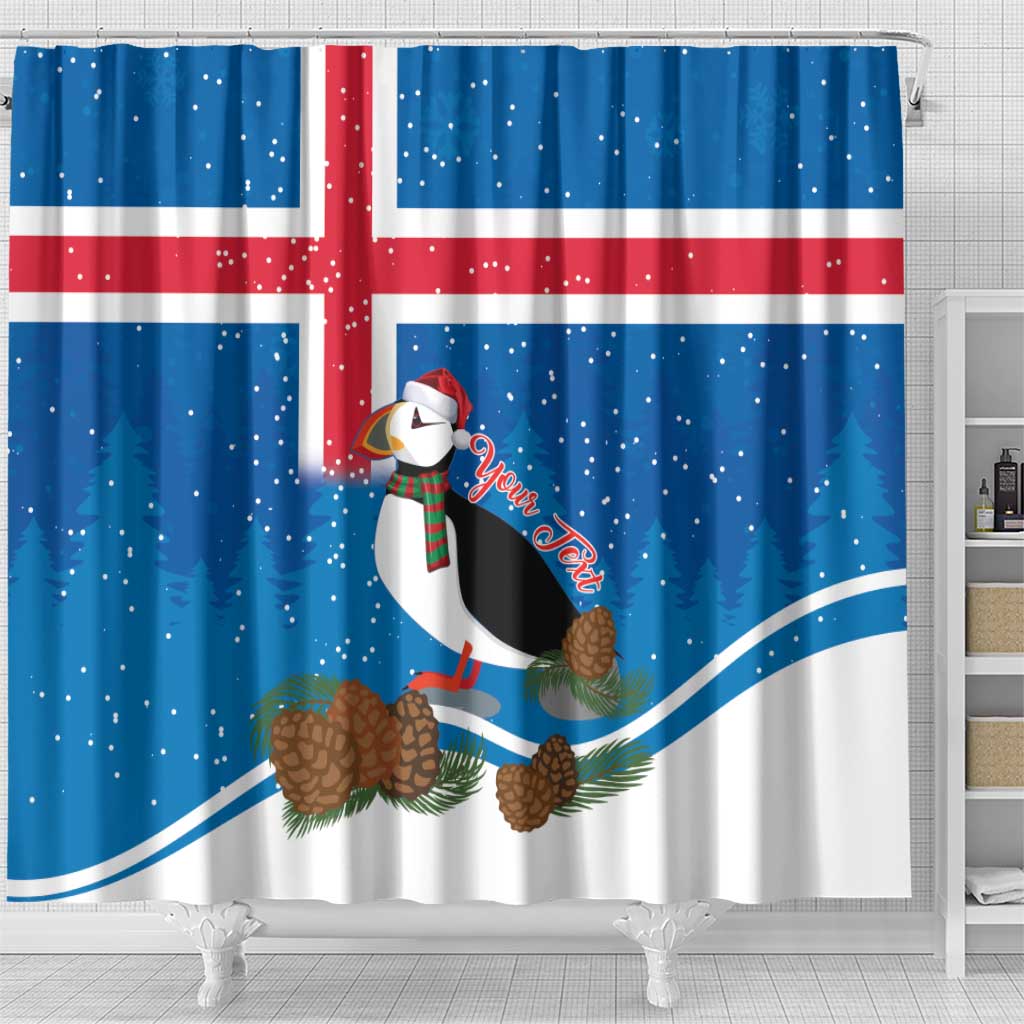 Personalised Iceland Christmas Shower Curtain Puffin Santa Winter Flag Style - Wonder Print Shop
