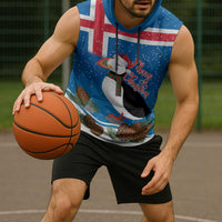 Personalised Iceland Christmas Sleeveless Hoodie Puffin Santa Winter Flag Style - Wonder Print Shop