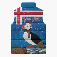 Personalised Iceland Christmas Sleeveless Puffer Jacket Puffin Santa Winter Flag Style - Wonder Print Shop