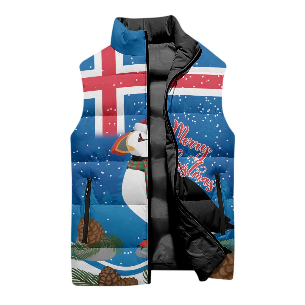 Personalised Iceland Christmas Sleeveless Puffer Jacket Puffin Santa Winter Flag Style - Wonder Print Shop