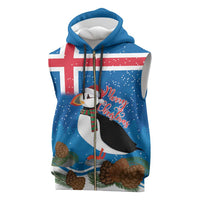 Personalised Iceland Christmas Sleeveless Zip Hoodie Puffin Santa Winter Flag Style - Wonder Print Shop
