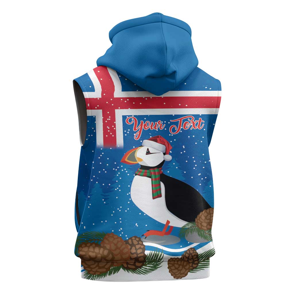 Personalised Iceland Christmas Sleeveless Zip Hoodie Puffin Santa Winter Flag Style - Wonder Print Shop