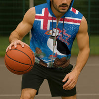 Personalised Iceland Christmas Sleeveless Zip Hoodie Puffin Santa Winter Flag Style - Wonder Print Shop