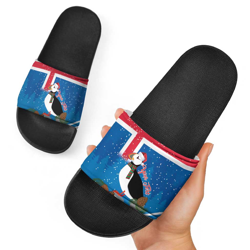 Personalised Iceland Christmas Slide Sandals Puffin Santa Winter Flag Style - Wonder Print Shop