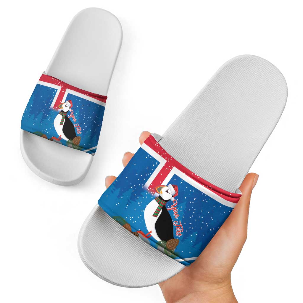 Personalised Iceland Christmas Slide Sandals Puffin Santa Winter Flag Style - Wonder Print Shop