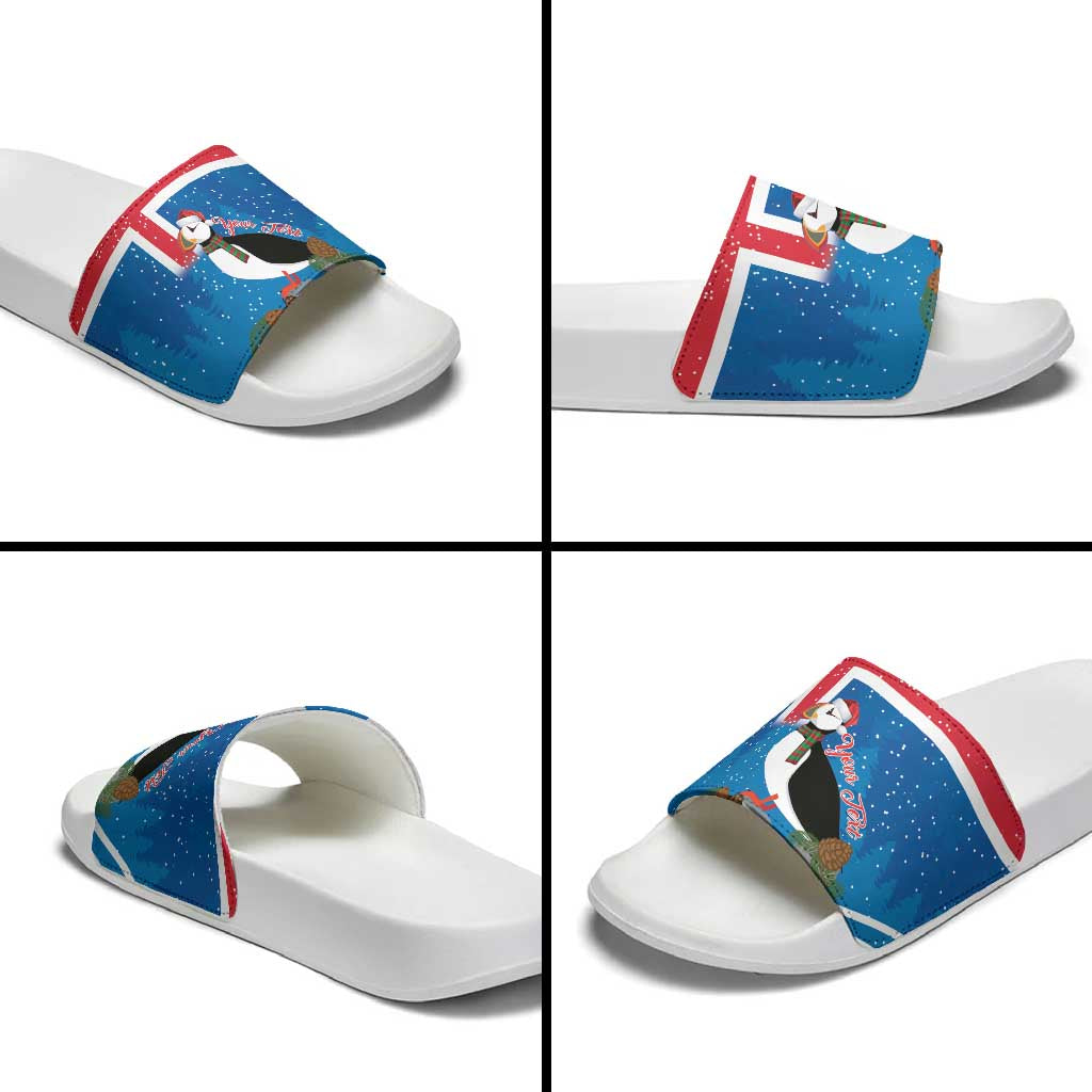 Personalised Iceland Christmas Slide Sandals Puffin Santa Winter Flag Style - Wonder Print Shop