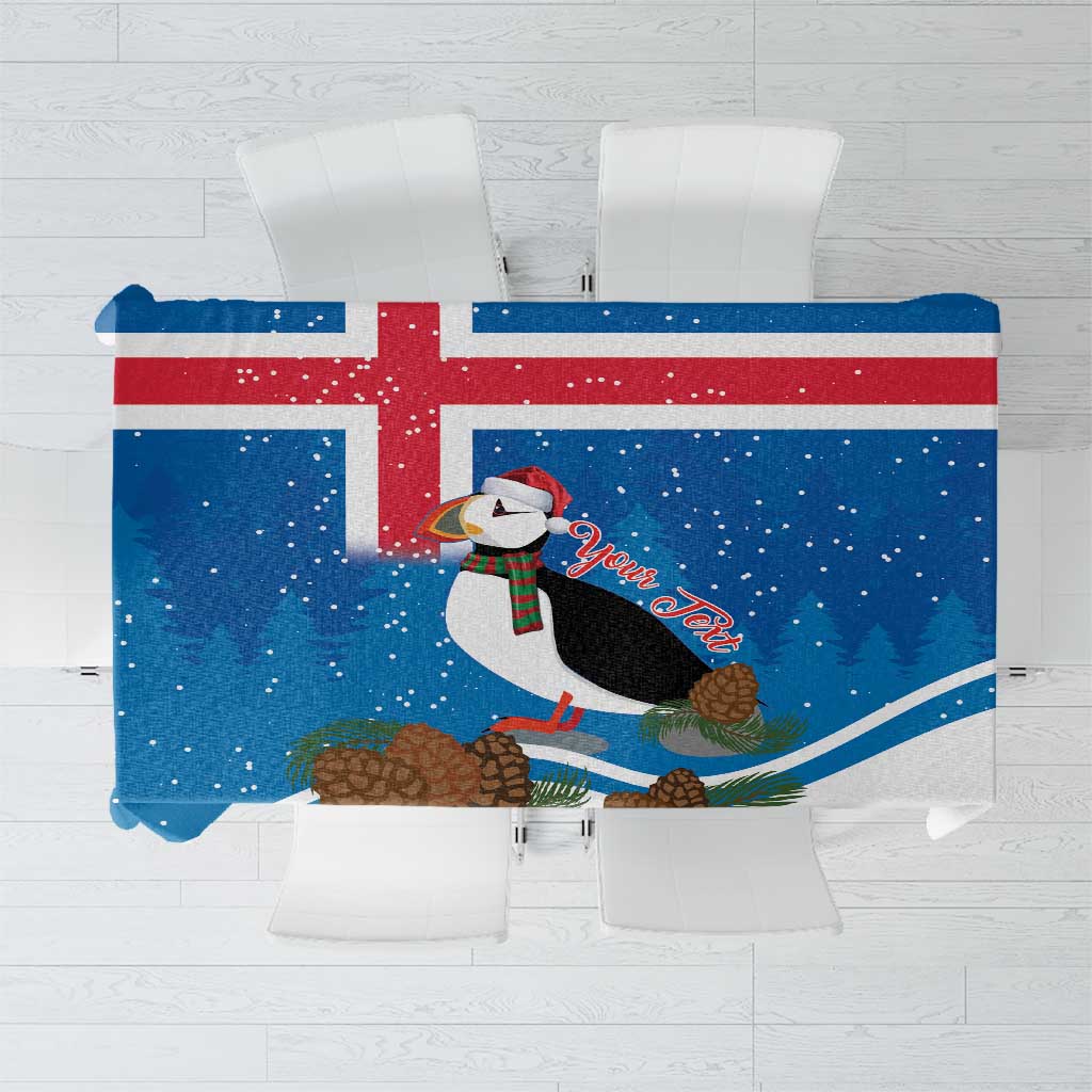 Personalised Iceland Christmas Tablecloth Puffin Santa Winter Flag Style - Wonder Print Shop
