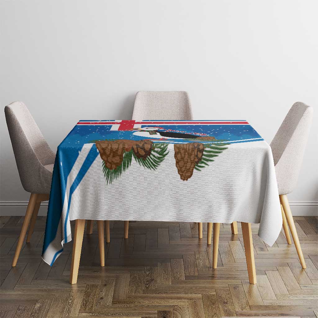 Personalised Iceland Christmas Tablecloth Puffin Santa Winter Flag Style - Wonder Print Shop
