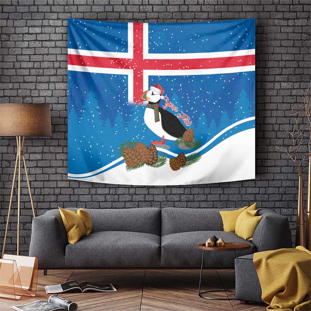 Personalised Iceland Christmas Tapestry Puffin Santa Winter Flag Style - Wonder Print Shop