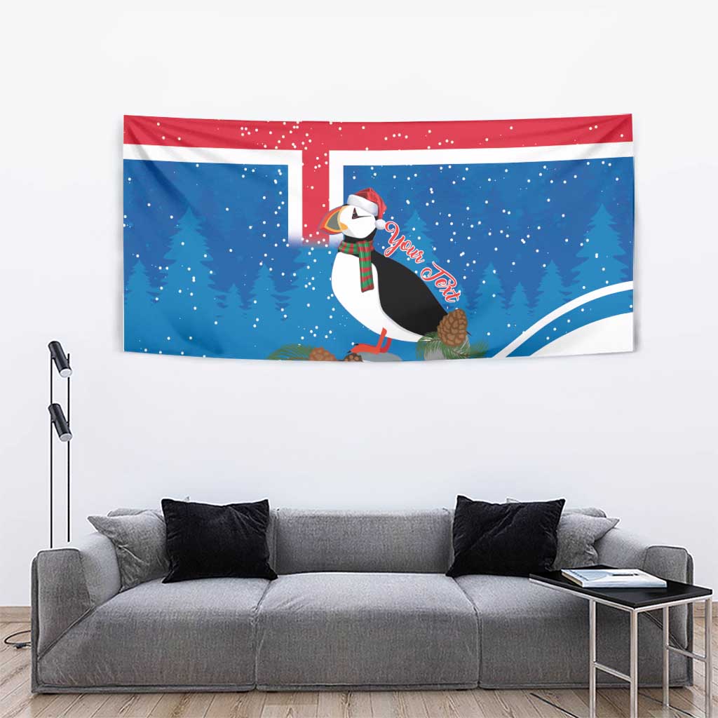 Personalised Iceland Christmas Tapestry Puffin Santa Winter Flag Style - Wonder Print Shop