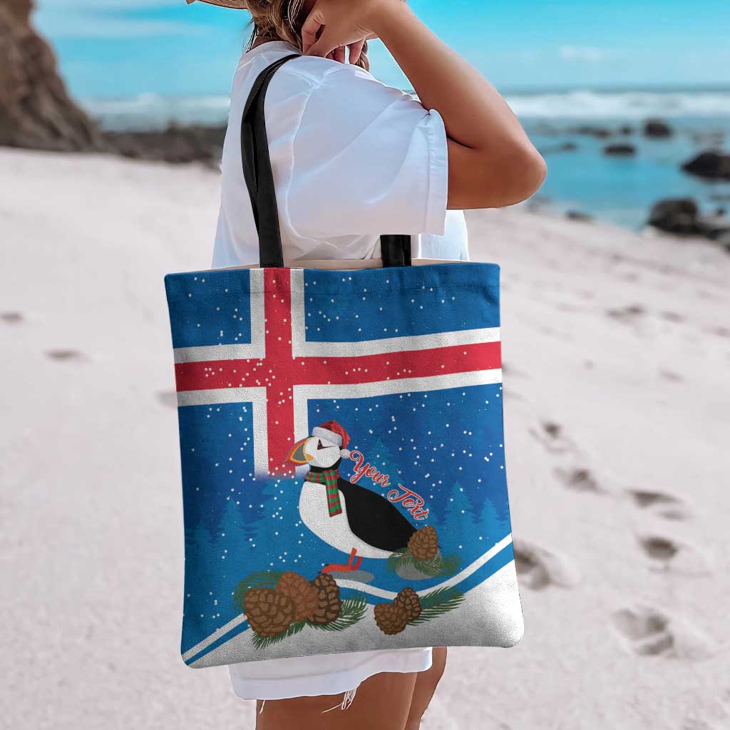 Personalised Iceland Christmas Tote Bag Puffin Santa Winter Flag Style - Wonder Print Shop