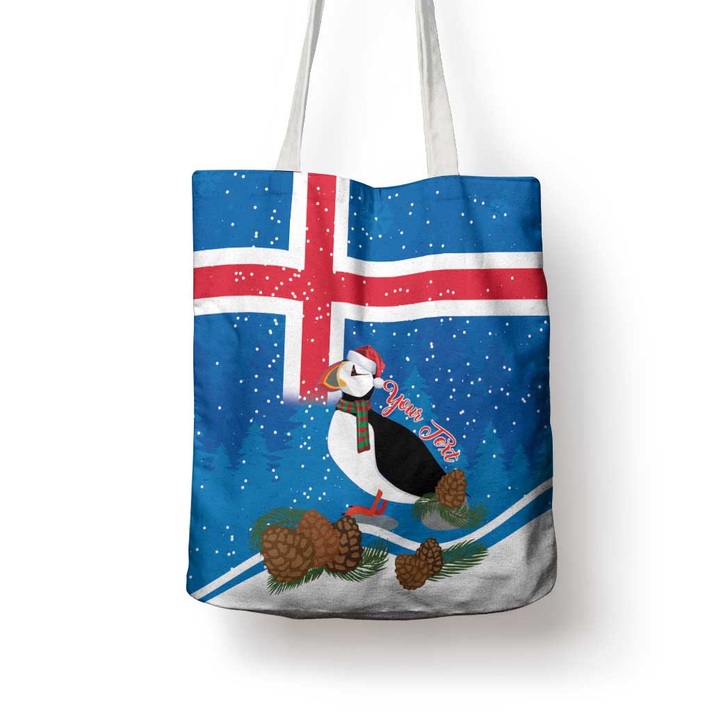 Personalised Iceland Christmas Tote Bag Puffin Santa Winter Flag Style - Wonder Print Shop