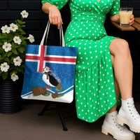 Personalised Iceland Christmas Tote Bag Puffin Santa Winter Flag Style - Wonder Print Shop