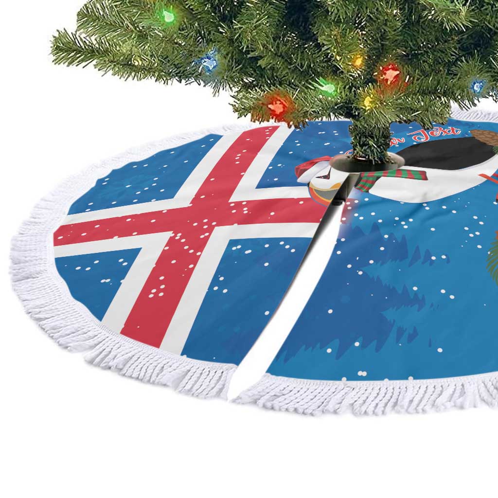 Personalised Iceland Christmas Tree Skirt Puffin Santa Winter Flag Style - Wonder Print Shop