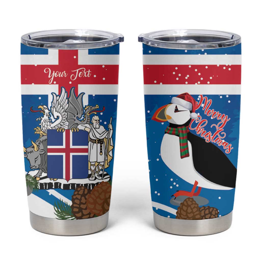 Personalised Iceland Christmas Tumbler Cup Puffin Santa Winter Flag Style - Wonder Print Shop