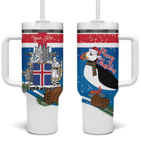 Personalised Iceland Christmas Tumbler With Handle Puffin Santa Winter Flag Style - Wonder Print Shop