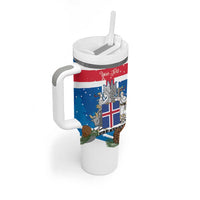 Personalised Iceland Christmas Tumbler With Handle Puffin Santa Winter Flag Style - Wonder Print Shop