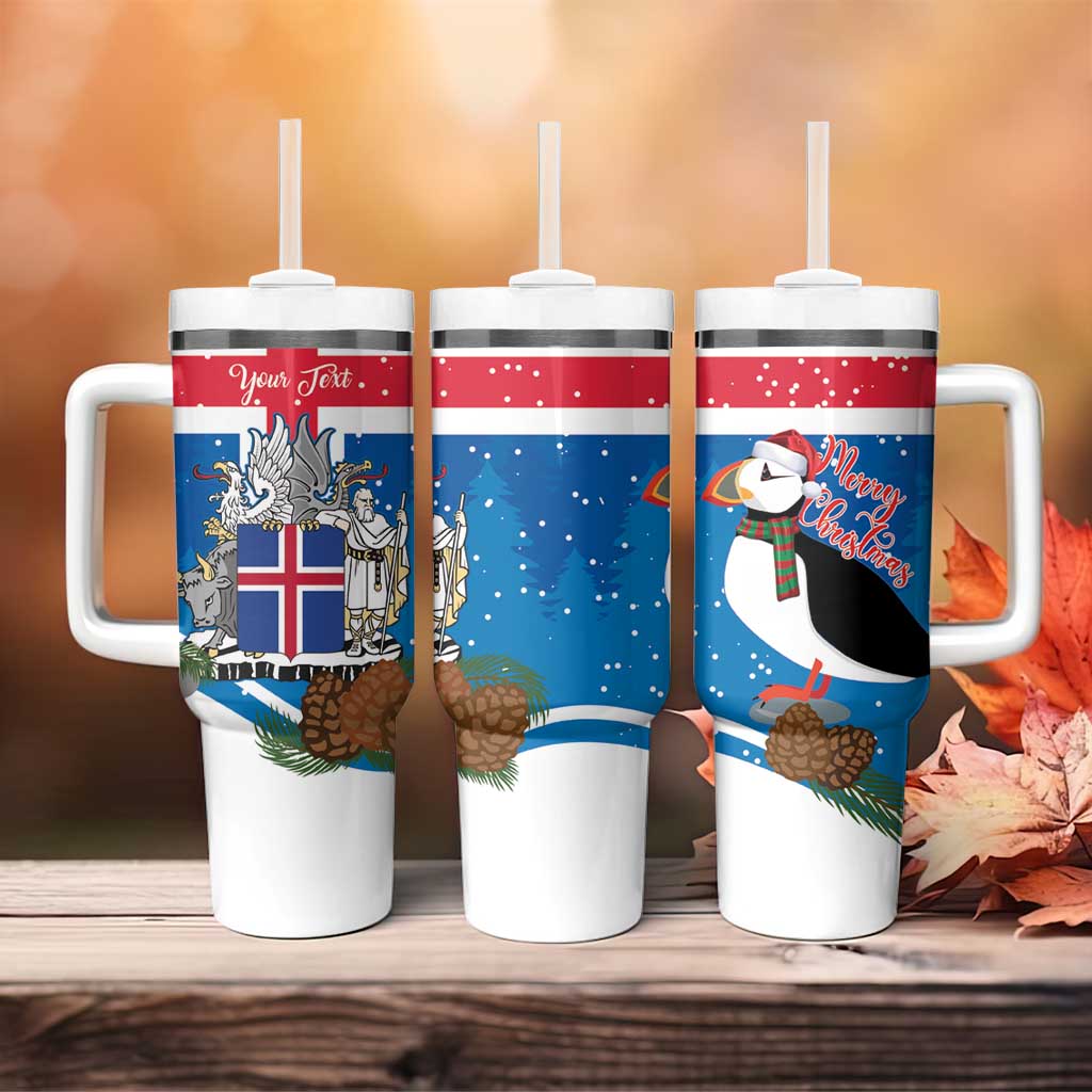 Personalised Iceland Christmas Tumbler With Handle Puffin Santa Winter Flag Style - Wonder Print Shop