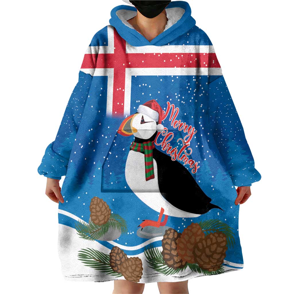 Personalised Iceland Christmas Wearable Blanket Hoodie Puffin Santa Winter Flag Style - Wonder Print Shop