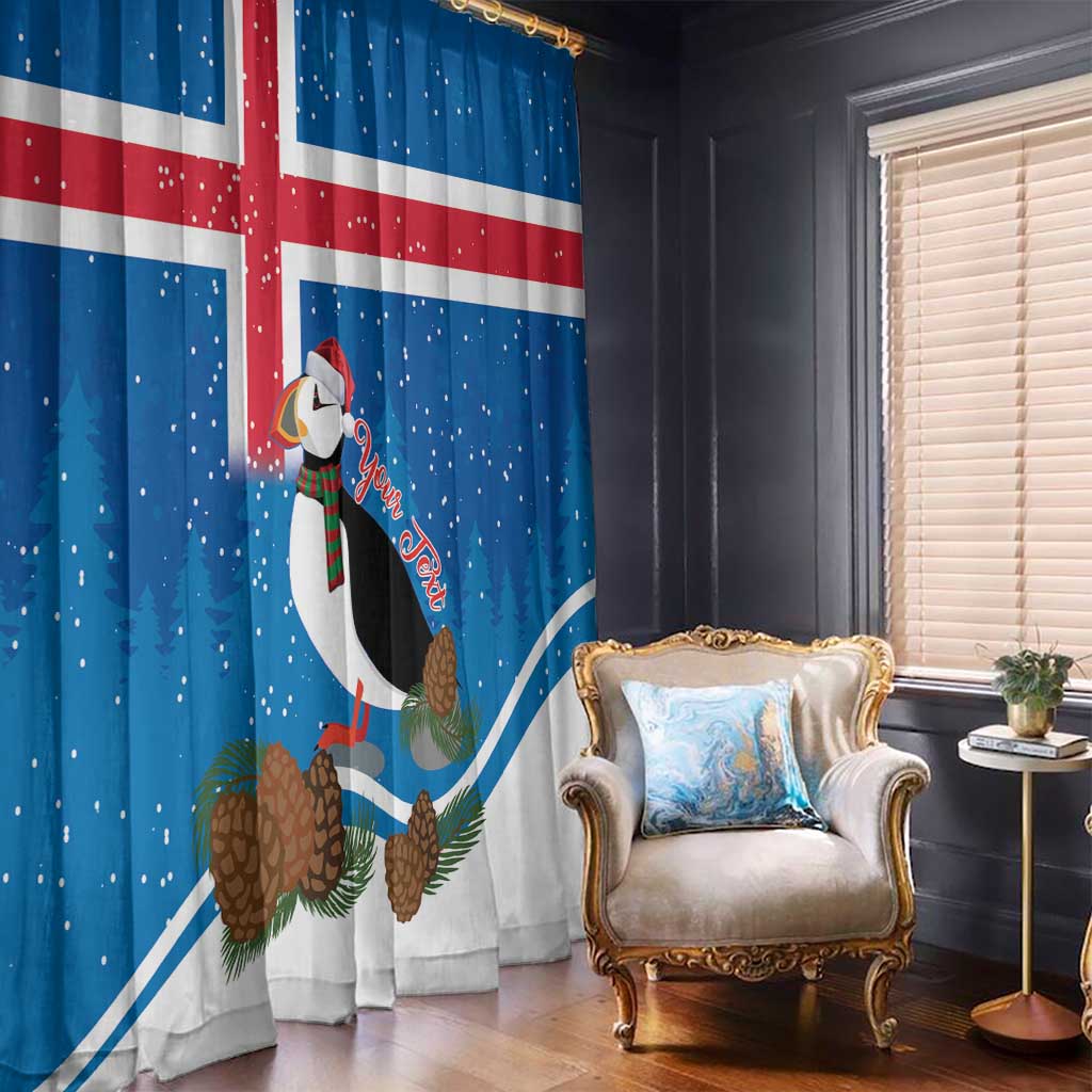 Personalised Iceland Christmas Window Curtain Puffin Santa Winter Flag Style - Wonder Print Shop