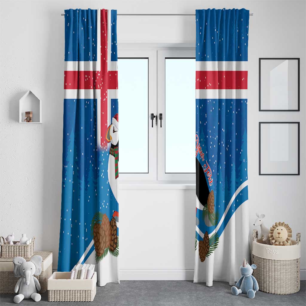 Personalised Iceland Christmas Window Curtain Puffin Santa Winter Flag Style - Wonder Print Shop
