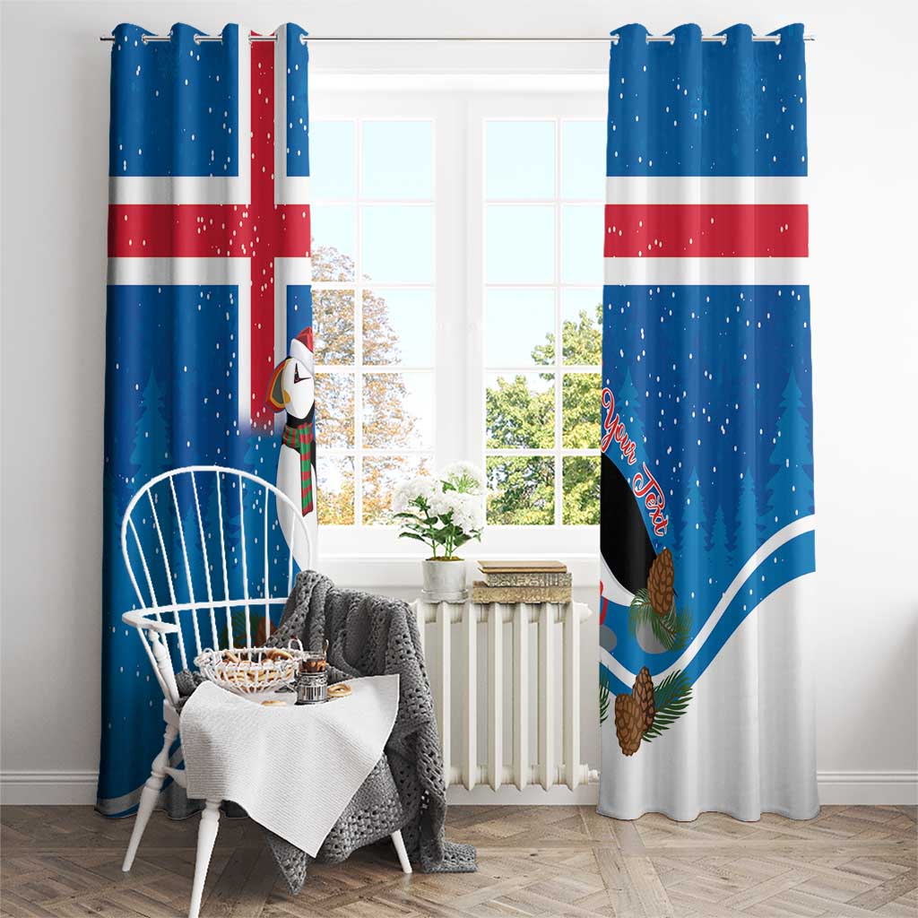 Personalised Iceland Christmas Window Curtain Puffin Santa Winter Flag Style - Wonder Print Shop