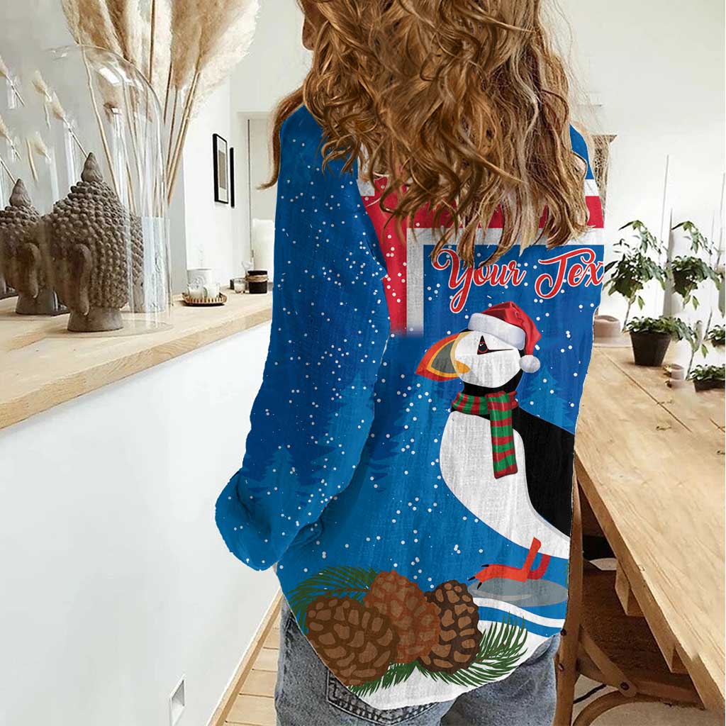 Personalised Iceland Christmas Women Casual Shirt Puffin Santa Winter Flag Style - Wonder Print Shop