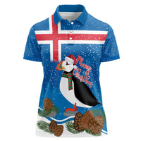 Personalised Iceland Christmas Women Polo Shirt Puffin Santa Winter Flag Style - Wonder Print Shop
