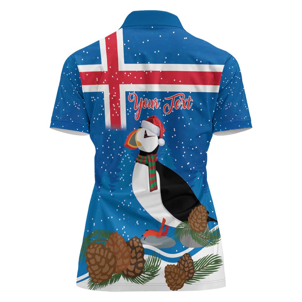Personalised Iceland Christmas Women Polo Shirt Puffin Santa Winter Flag Style - Wonder Print Shop