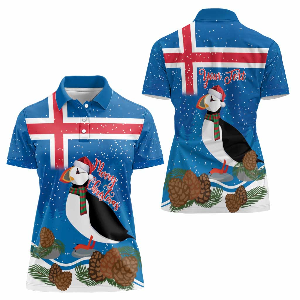 Personalised Iceland Christmas Women Polo Shirt Puffin Santa Winter Flag Style - Wonder Print Shop