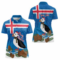 Personalised Iceland Christmas Women Polo Shirt Puffin Santa Winter Flag Style - Wonder Print Shop