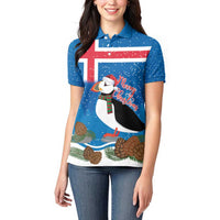 Personalised Iceland Christmas Women Polo Shirt Puffin Santa Winter Flag Style - Wonder Print Shop