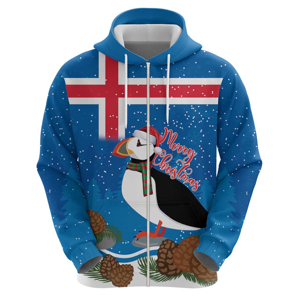 Personalised Iceland Christmas Zip Hoodie Puffin Santa Winter Flag Style - Wonder Print Shop