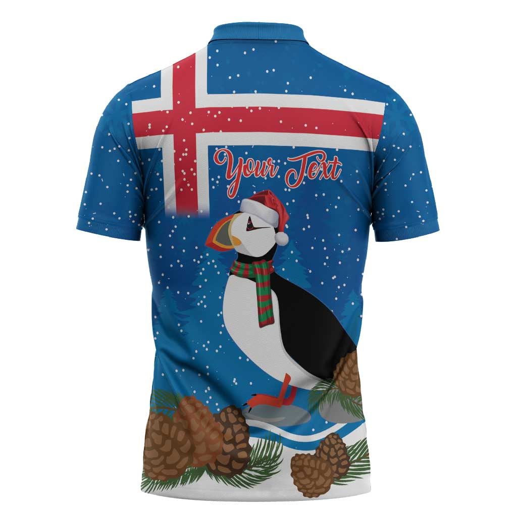 Personalised Iceland Christmas Zipper Polo Shirt Puffin Santa Winter Flag Style - Wonder Print Shop