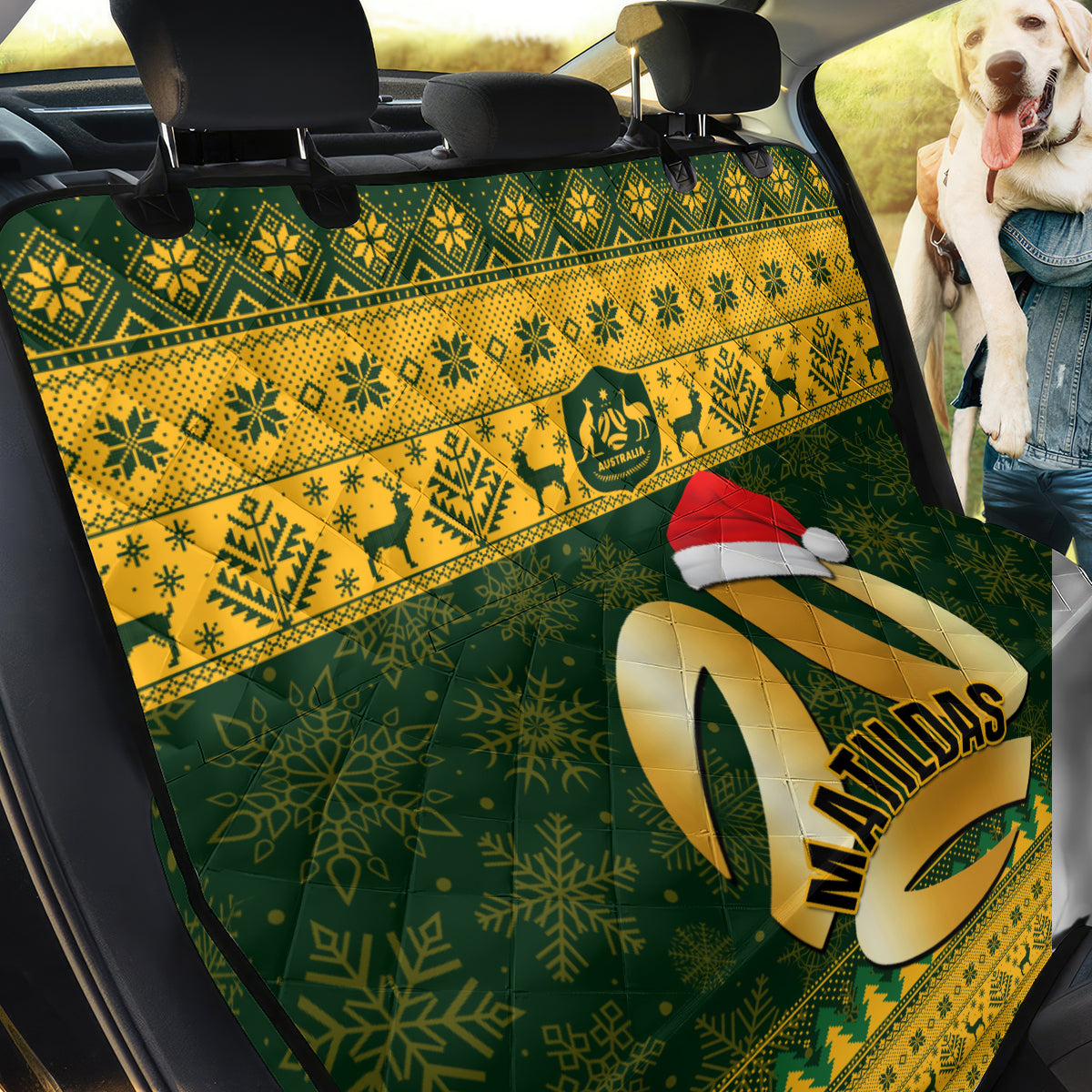 Australia Matildas Christmas Back Car Seat Cover Merry Xmas 2023 National Color - Wonder Print Shop