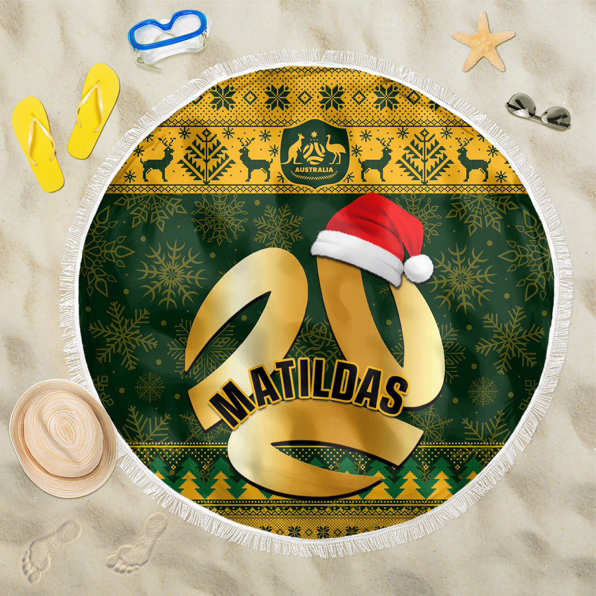 Australia Matildas Christmas Beach Blanket Merry Xmas 2023 National Color - Wonder Print Shop