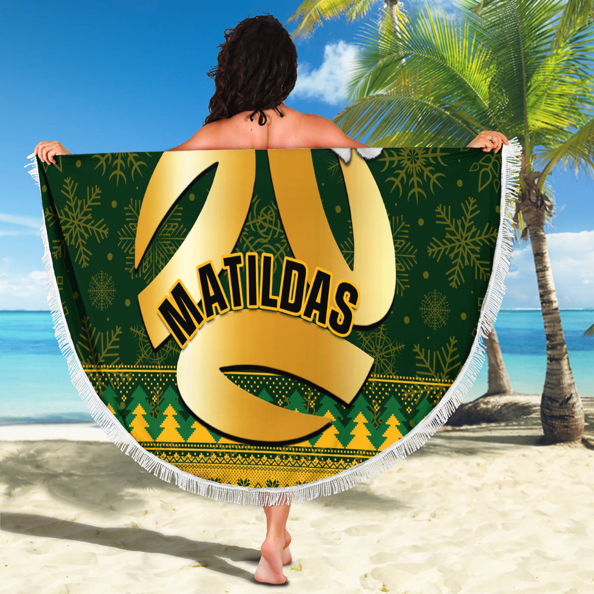 Australia Matildas Christmas Beach Blanket Merry Xmas 2023 National Color - Wonder Print Shop