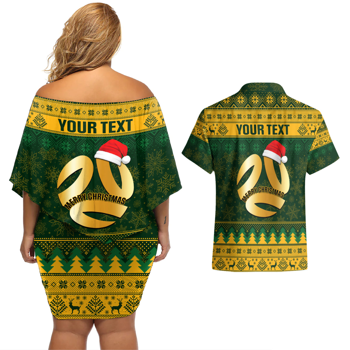 Personalised Australia Matildas Christmas Couples Matching Off Shoulder Short Dress and Hawaiian Shirt Merry Xmas 2023 National Color - Wonder Print Shop