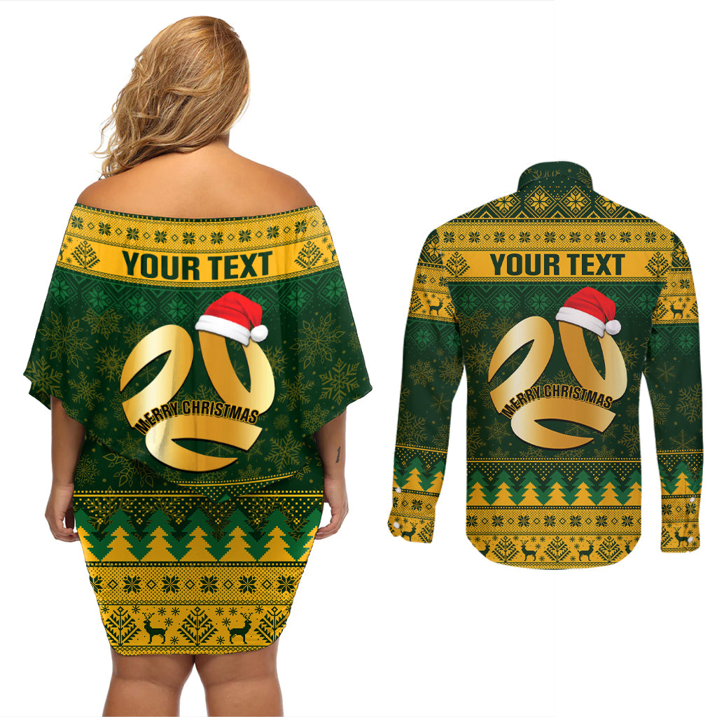 Personalised Australia Matildas Christmas Couples Matching Off Shoulder Short Dress and Long Sleeve Button Shirts Merry Xmas 2023 National Color - Wonder Print Shop