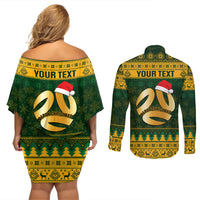 Personalised Australia Matildas Christmas Couples Matching Off Shoulder Short Dress and Long Sleeve Button Shirts Merry Xmas 2023 National Color - Wonder Print Shop