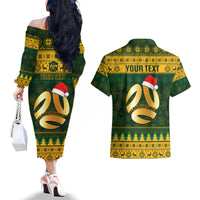 Personalised Australia Matildas Christmas Couples Matching Off The Shoulder Long Sleeve Dress and Hawaiian Shirt Merry Xmas 2023 National Color - Wonder Print Shop
