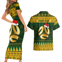 Personalised Australia Matildas Christmas Couples Matching Short Sleeve Bodycon Dress and Hawaiian Shirt Merry Xmas 2023 National Color - Wonder Print Shop