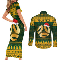 Personalised Australia Matildas Christmas Couples Matching Short Sleeve Bodycon Dress and Long Sleeve Button Shirts Merry Xmas 2023 National Color - Wonder Print Shop