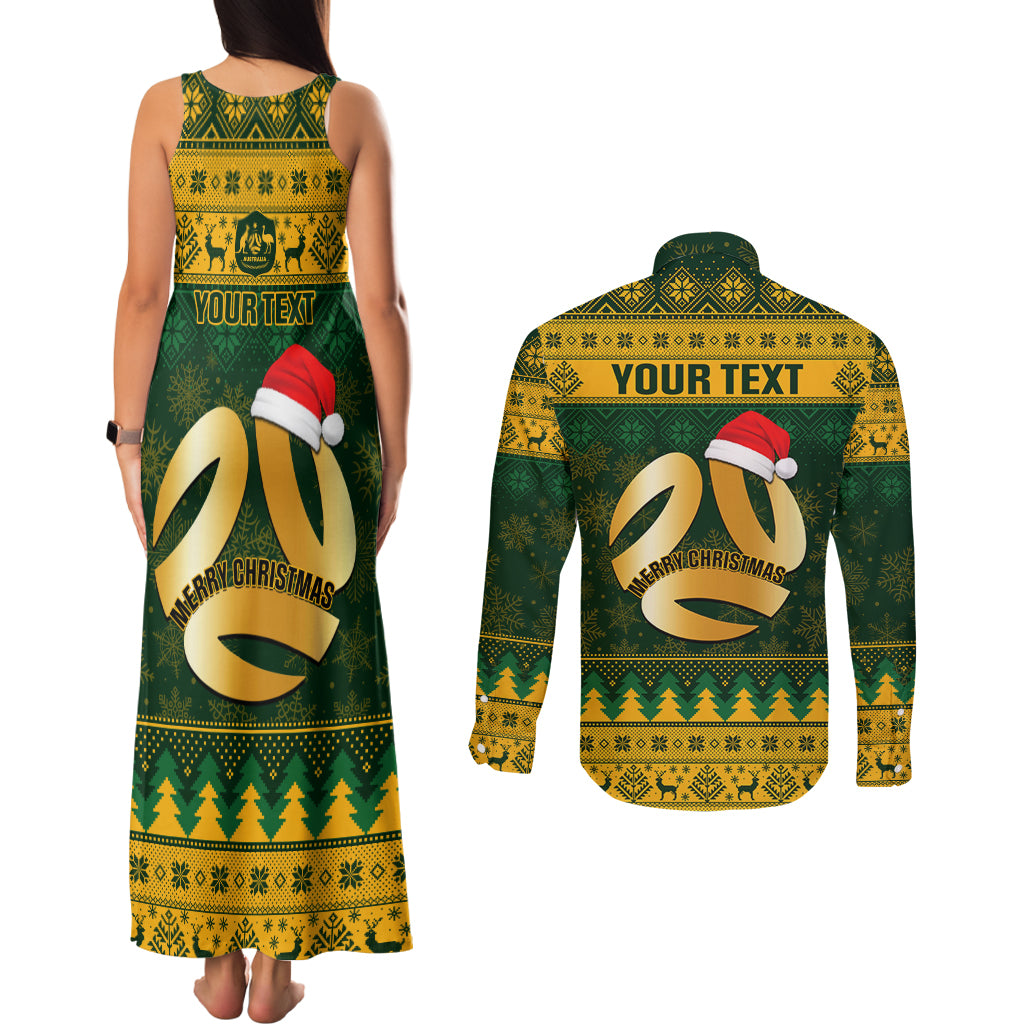 Personalised Australia Matildas Christmas Couples Matching Tank Maxi Dress and Long Sleeve Button Shirts Merry Xmas 2023 National Color - Wonder Print Shop