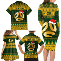 Personalised Australia Matildas Christmas Family Matching Long Sleeve Bodycon Dress and Hawaiian Shirt Merry Xmas 2023 National Color - Wonder Print Shop