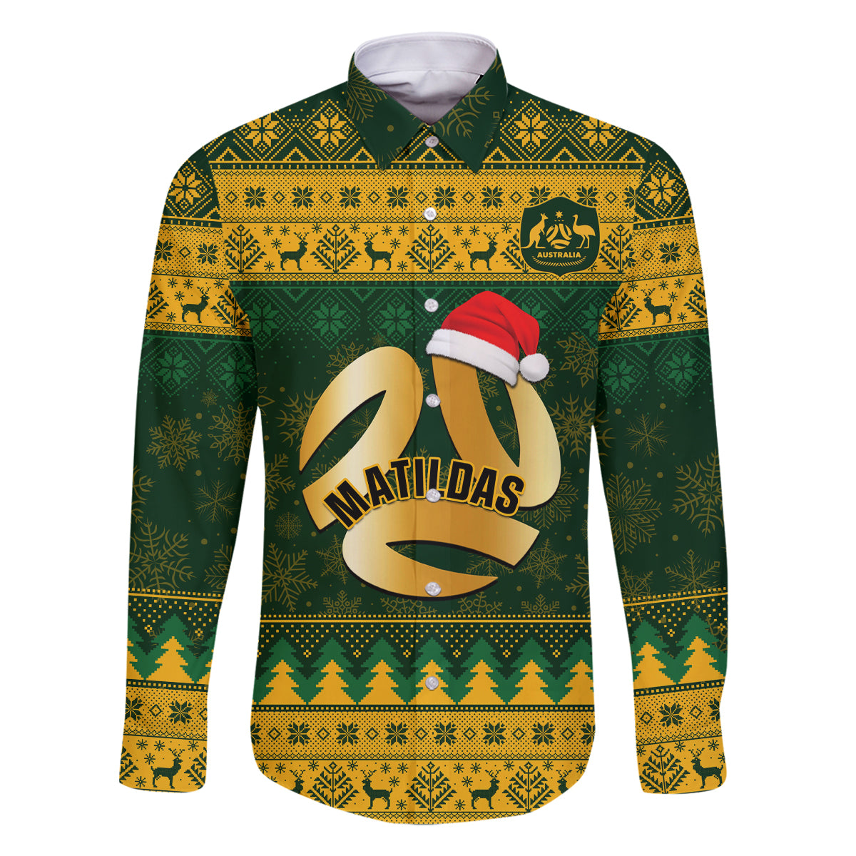 Personalised Australia Matildas Christmas Family Matching Long Sleeve Bodycon Dress and Hawaiian Shirt Merry Xmas 2023 National Color - Wonder Print Shop