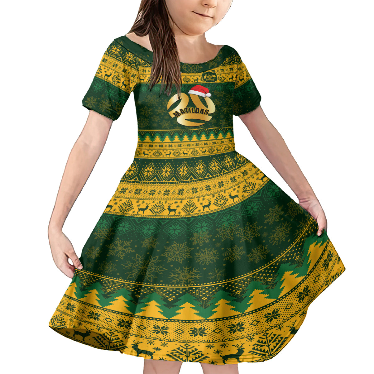 Personalised Australia Matildas Christmas Family Matching Mermaid Dress and Hawaiian Shirt Merry Xmas 2023 National Color - Wonder Print Shop