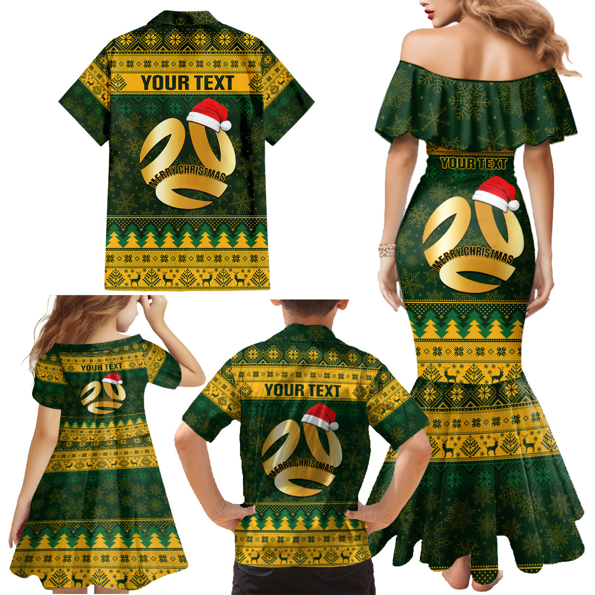 Personalised Australia Matildas Christmas Family Matching Mermaid Dress and Hawaiian Shirt Merry Xmas 2023 National Color - Wonder Print Shop