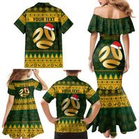 Personalised Australia Matildas Christmas Family Matching Mermaid Dress and Hawaiian Shirt Merry Xmas 2023 National Color - Wonder Print Shop